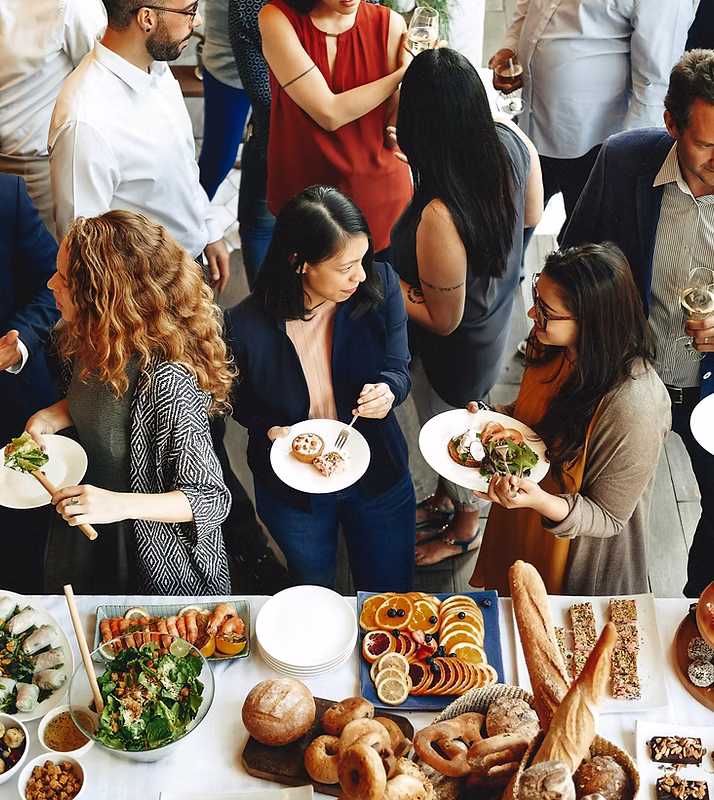 Recurring corporate meal service buffet with rotating menus for Bay Area offices