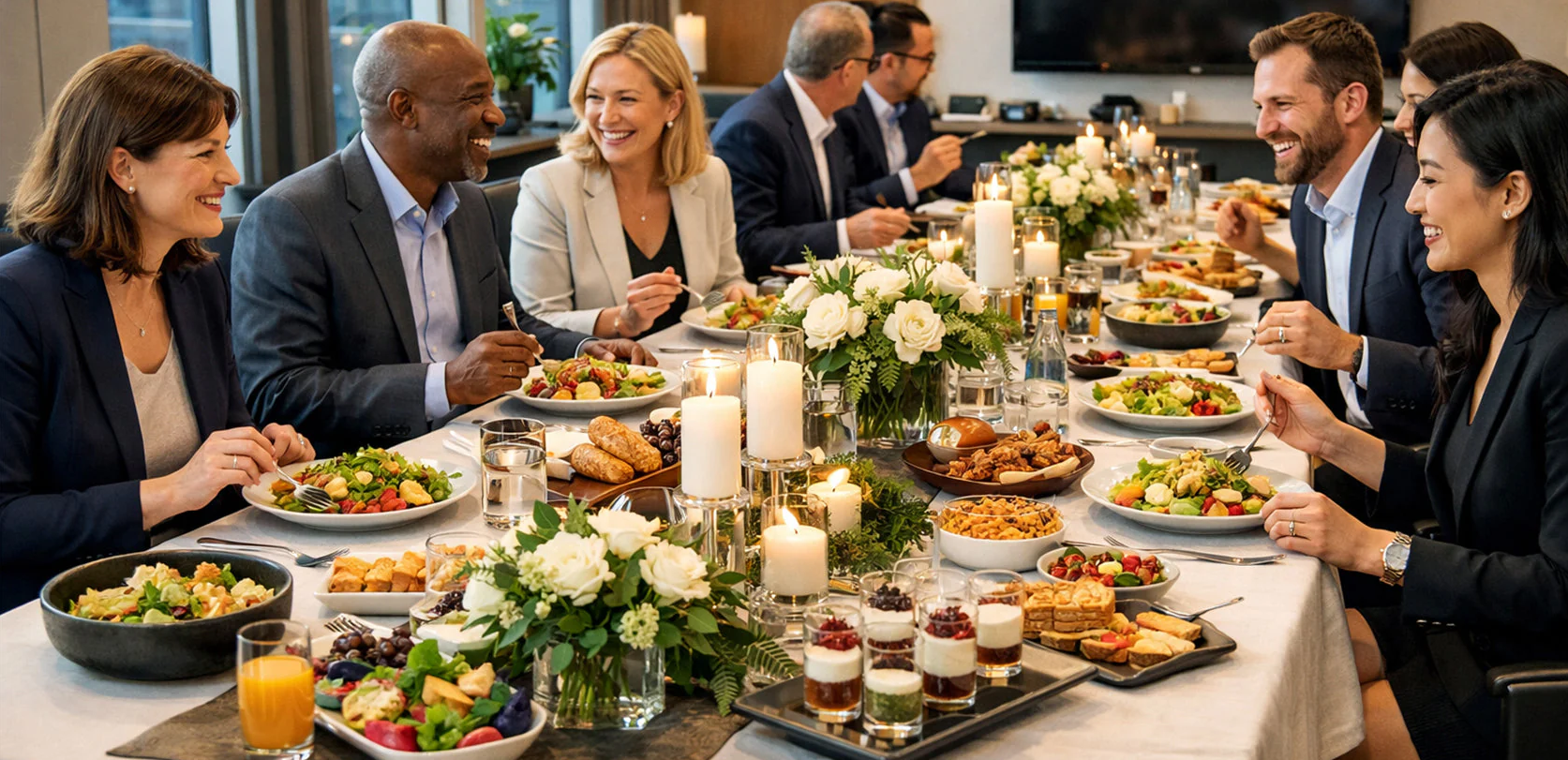 Corporate team receiving fresh drop-off catering delivery at Silicon Valley office